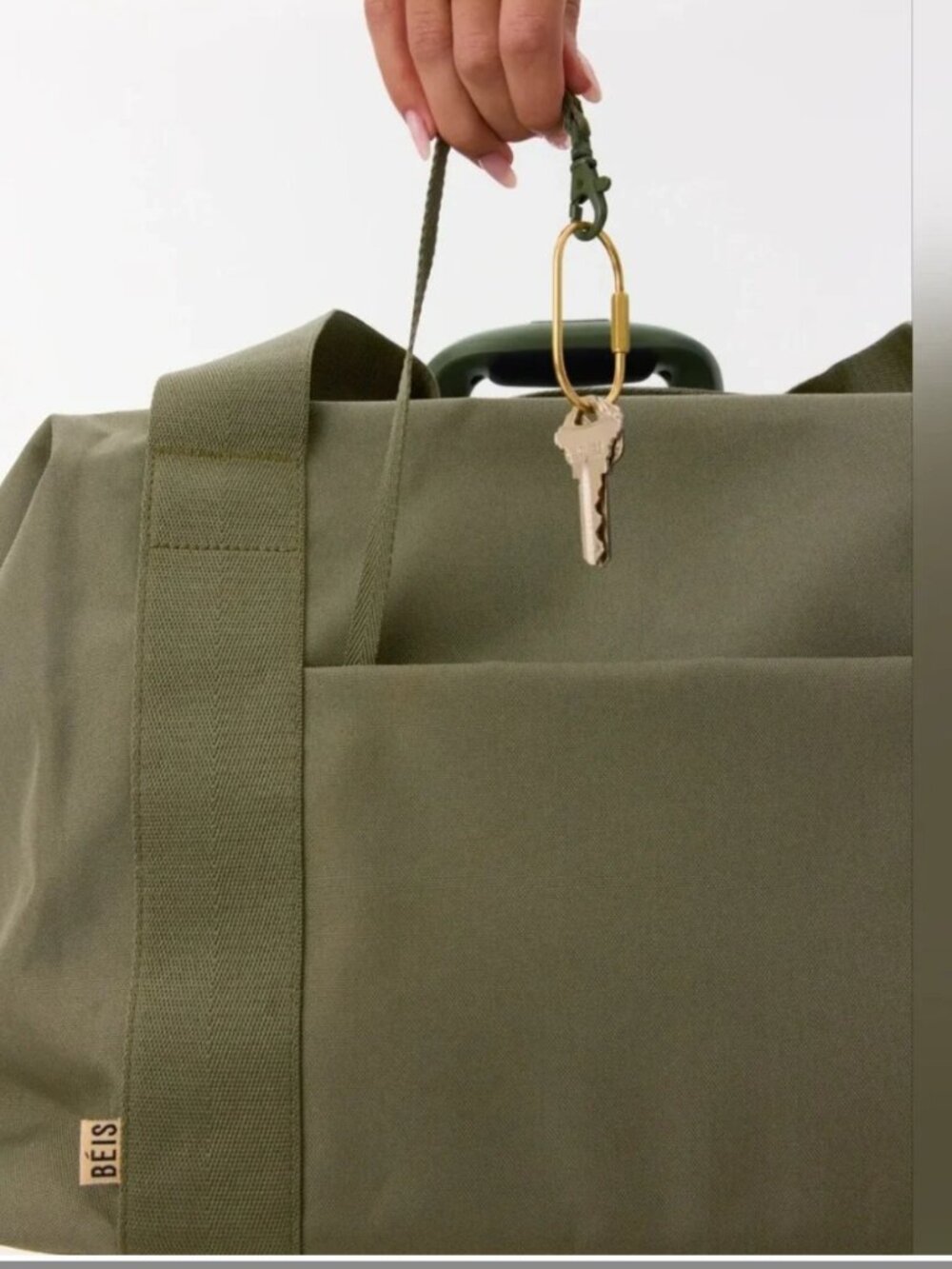 Beis The BEISics Duffle In Olive Travel Gym Tote Large Weekender Bag - Picture 4 of 16